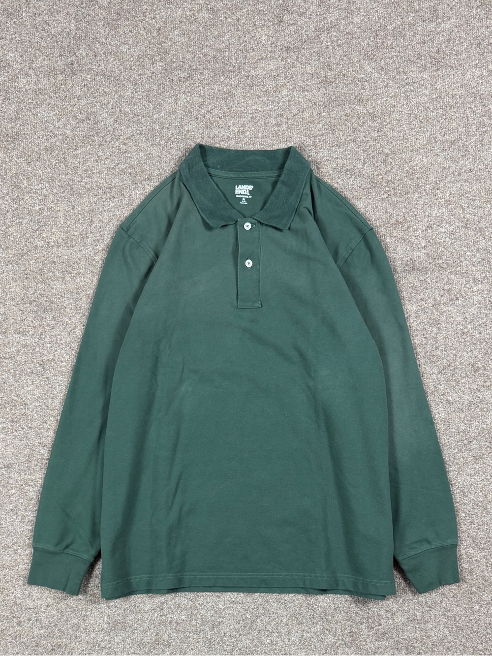 Lands End Green Long Sleeve Polo Shirt Men’s XL Traditional Fit Rugby T-shirt‎